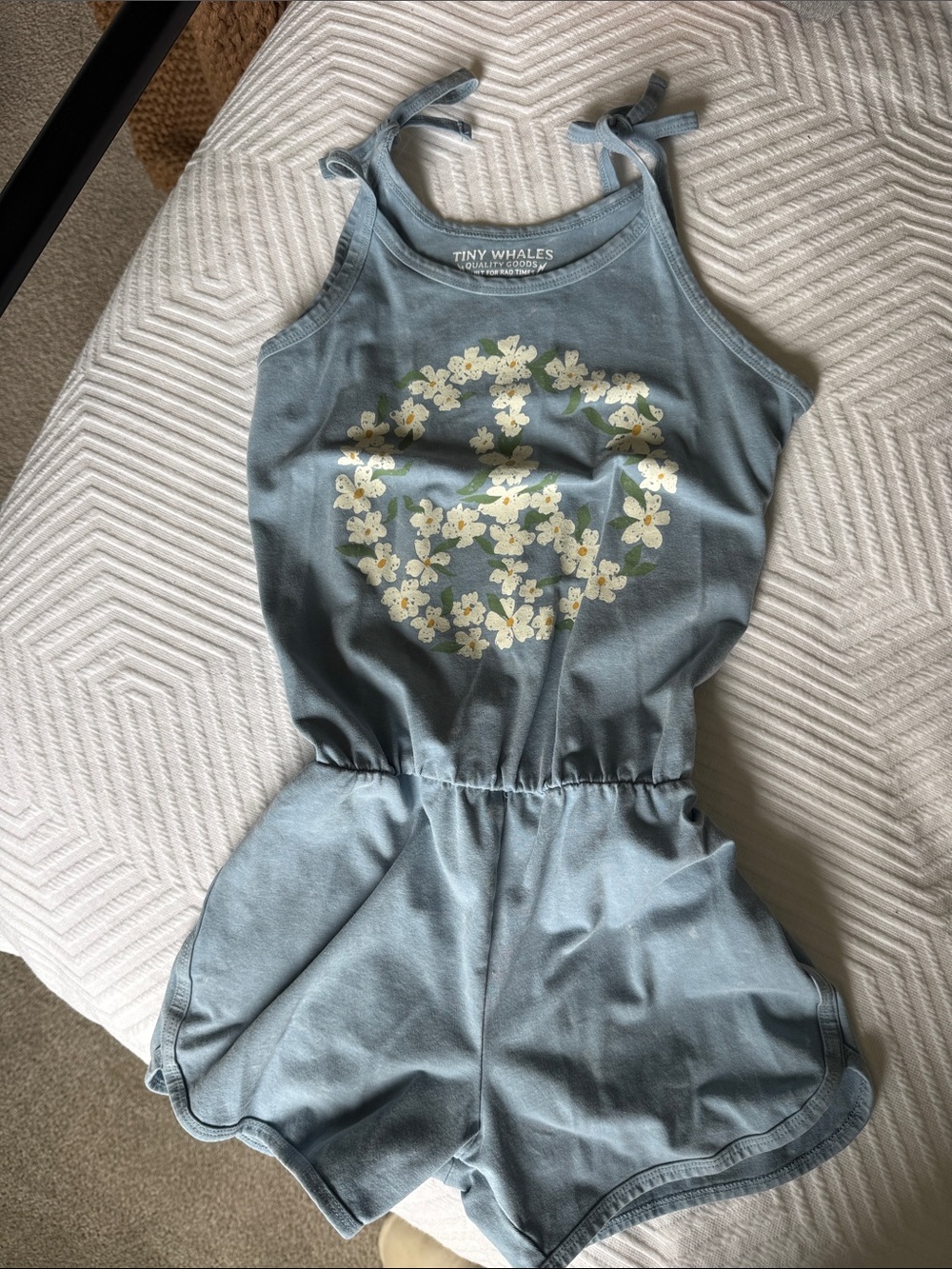 Tiny Whales Girls' Dusty Blue Floral Tie-Shoulder Romper